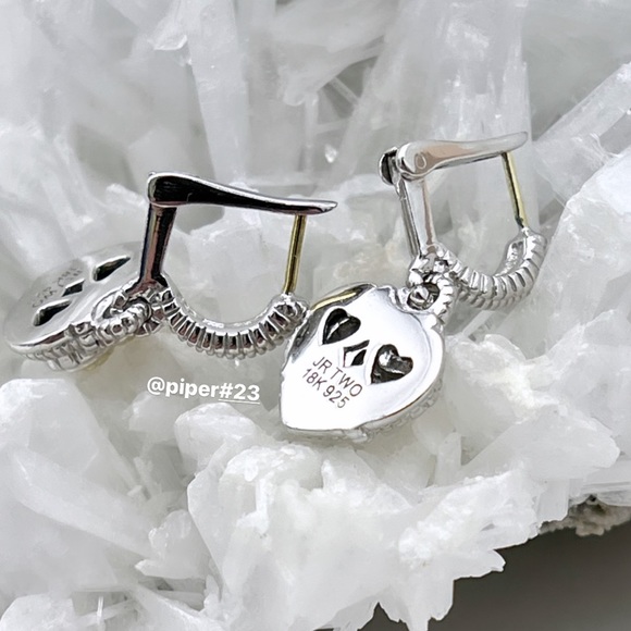 Judith Ripka Sterling Silver 18K Gold JR TWO Diamond Heart Romance Drop Earrings - Picture 9 of 10